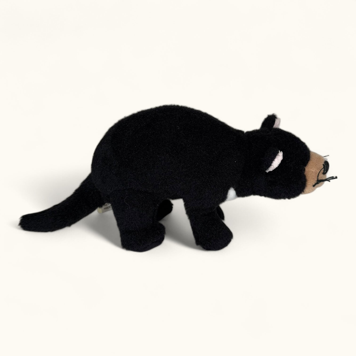 Black plush toy Tasmanian devil on a white background