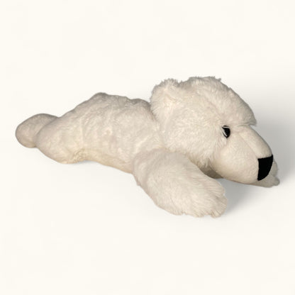 Plush polar bear toy on a white background