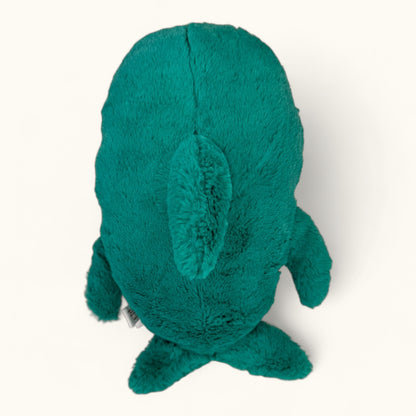 Teal plush toy on a white background
