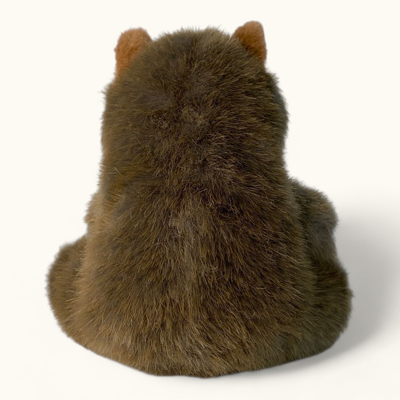 Plush toy wombat from behind on a white background